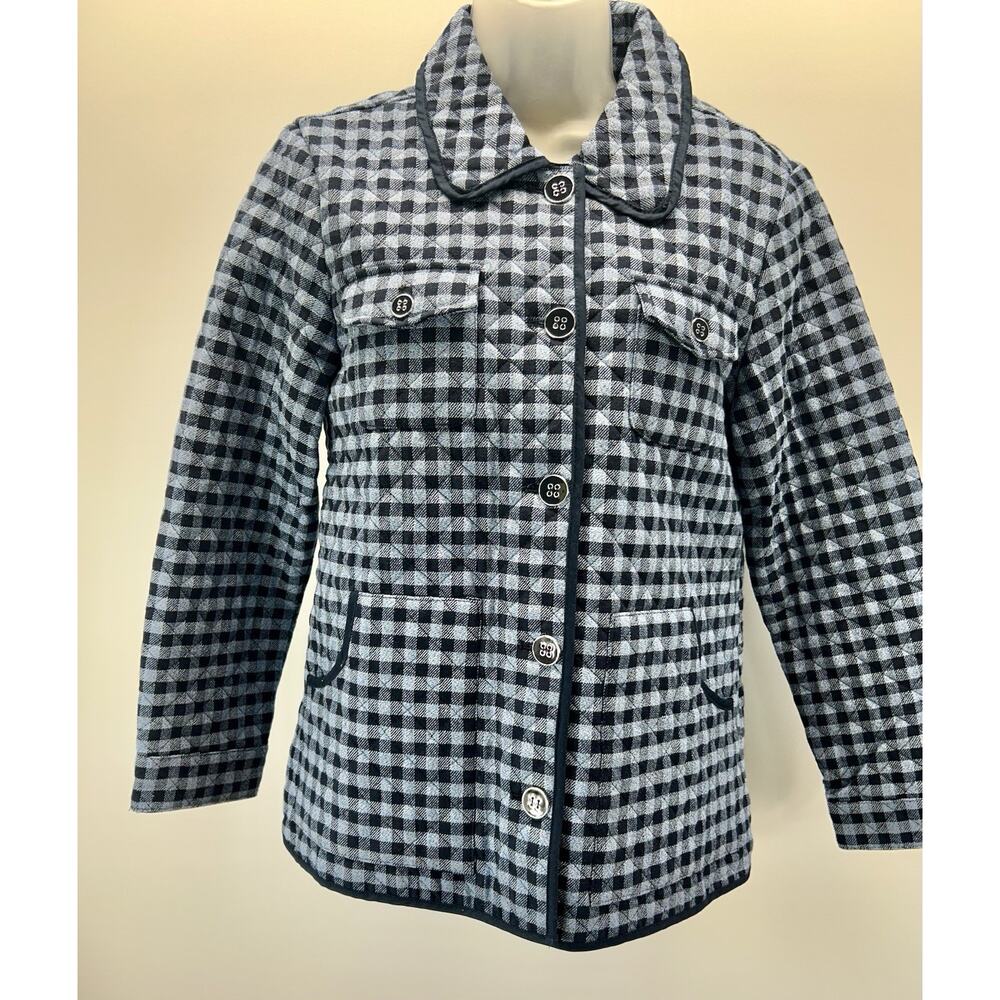 Appleseeds Women’s Petite PM Navy PLAID Quilted lined Jacket